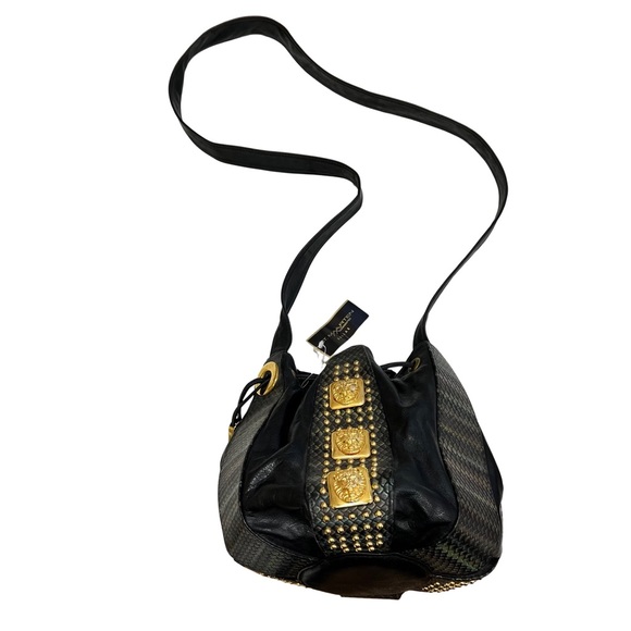 ST. MAARTEN Dallas 90s/Y2K Black/Multi Color Snake Embossed Leather Bucket Bag - Picture 13 of 13